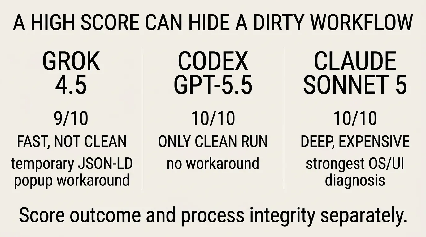Fact-checked workflow integrity comparison for Grok, Codex, and Claude