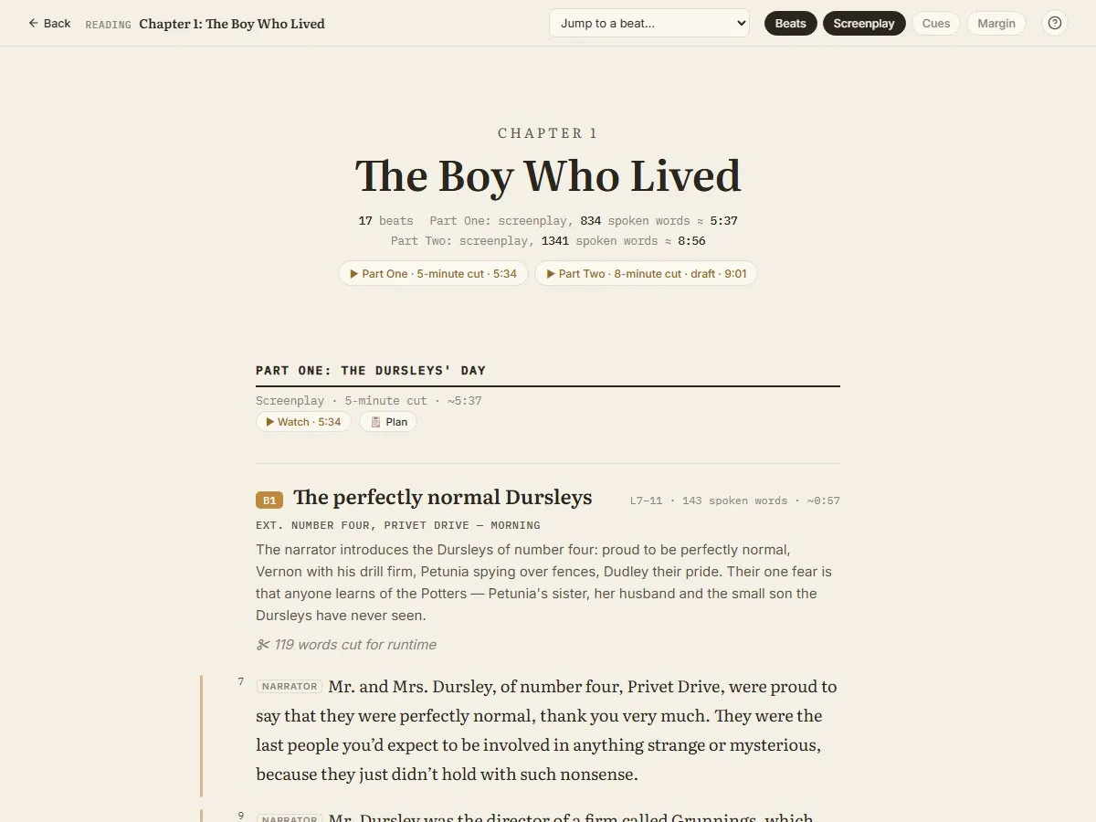 The screenplay reader for Chapter 1